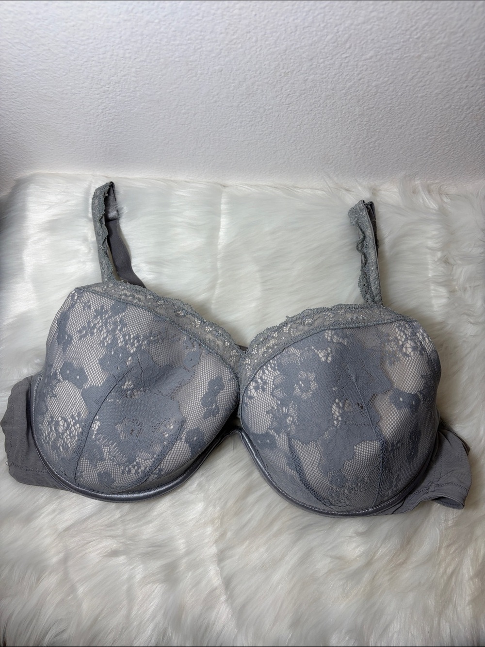 Cacique Lace Overlay Bra in Gray